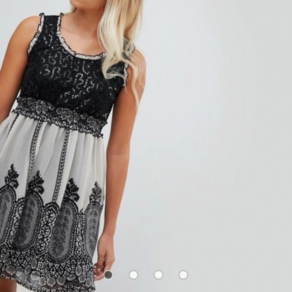 American‎ Rag Cie Black Cream Sequin Organza Print Fit Flare Dress Medium M